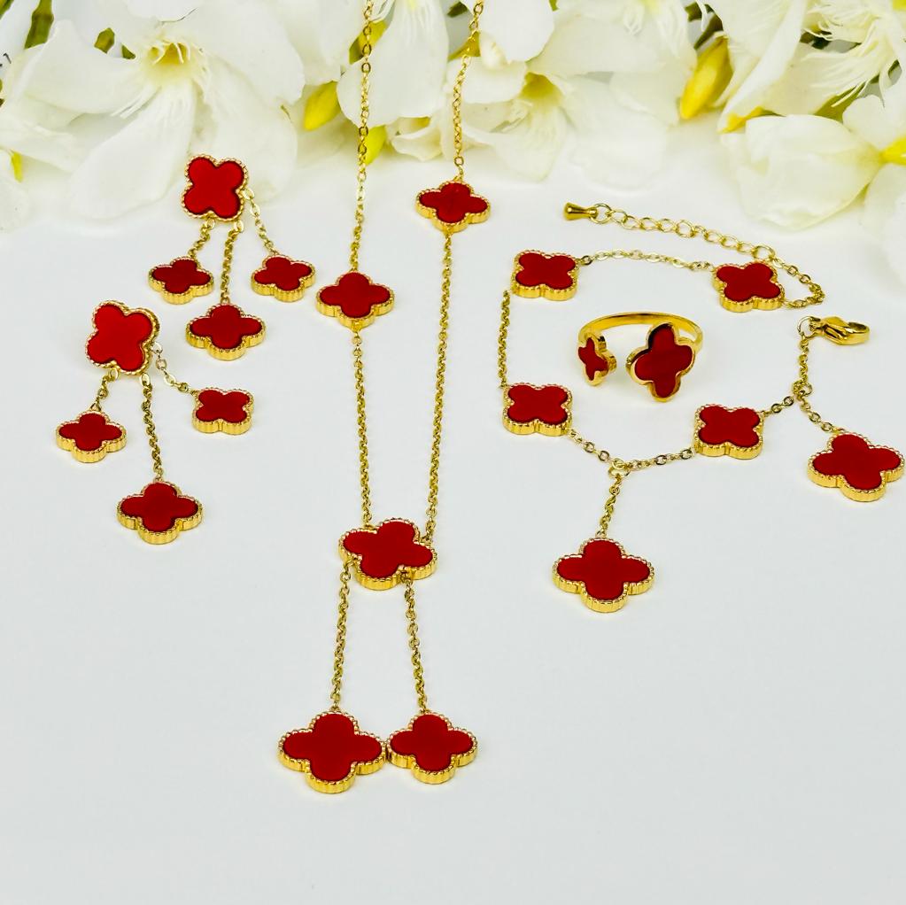 Ensemble de bijoux de luxe en acier inoxydable rose rouge - Bijoux-radia