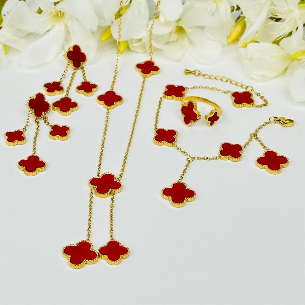 Ensemble de bijoux de luxe en acier inoxydable rose rouge - Bijoux-radia