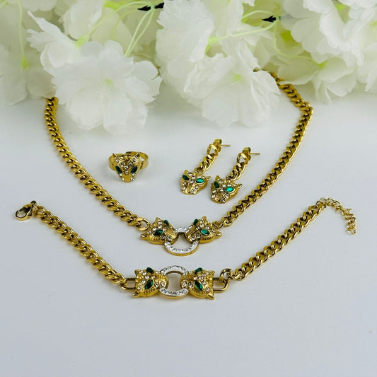 Jaguar - Bracelet, collier, boucles d'oreilles et bague en acier inoxydable - bijoux radia