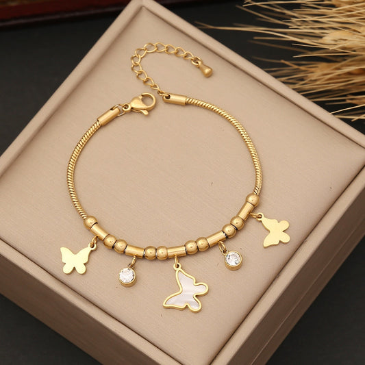 Stainless Steel Pearl Butterfly Necklace Set - Elegant Gift for Women